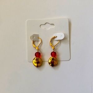Red and gold pendant earrings